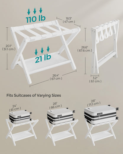 Folding Suitcase Stand with Storage Shelf - HWLEXTRA 