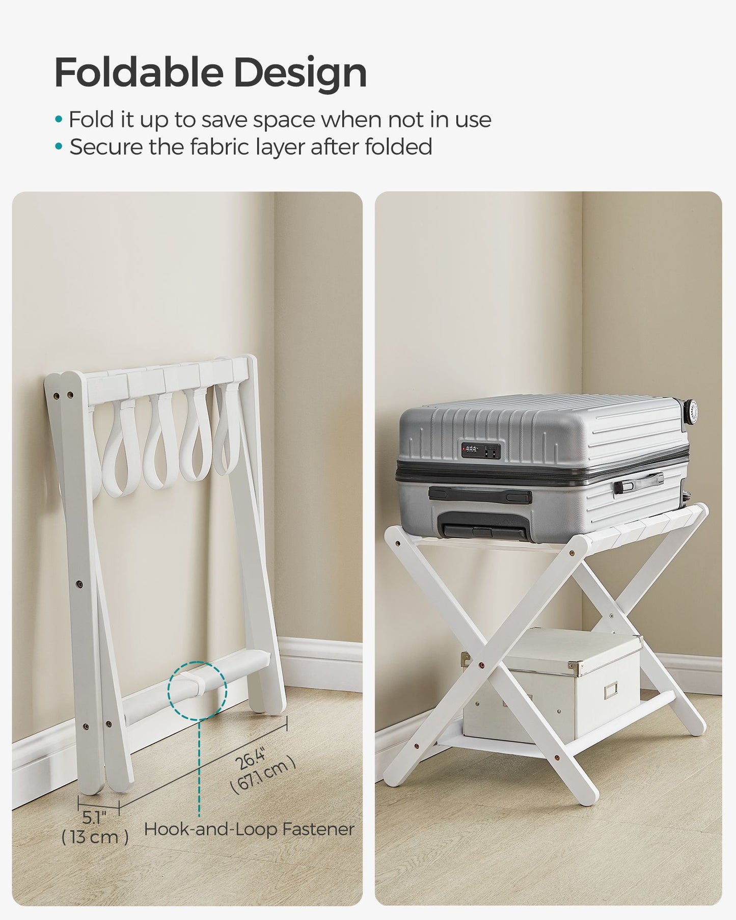 Folding Suitcase Stand with Storage Shelf - HWLEXTRA 