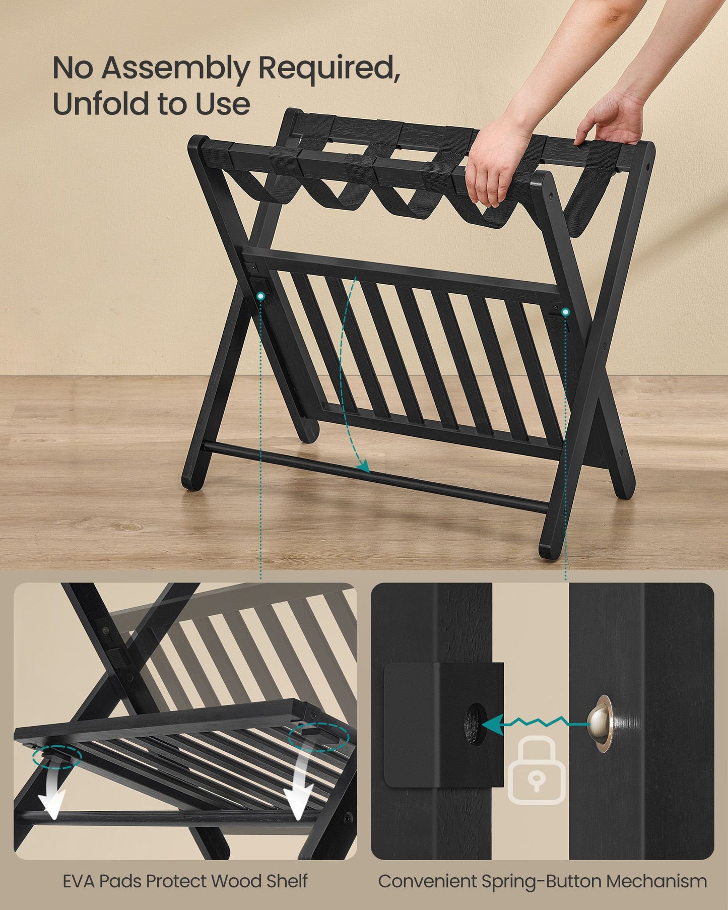 Solid Wood Luggage Rack, No Assembly Required, Foldable Suitcase Stand, Luggage Holder - image 2