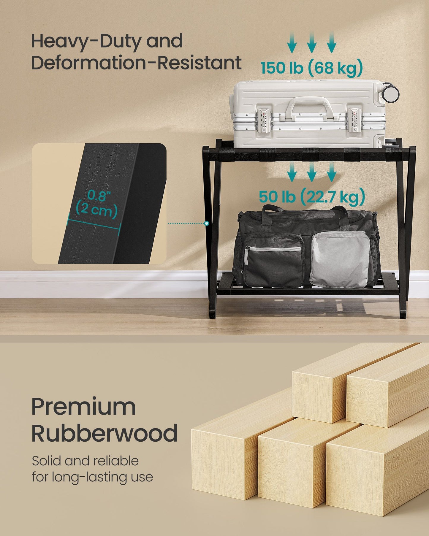 Solid Wood Luggage Rack, No Assembly Required, Foldable Suitcase Stand, Luggage Holder - image 3