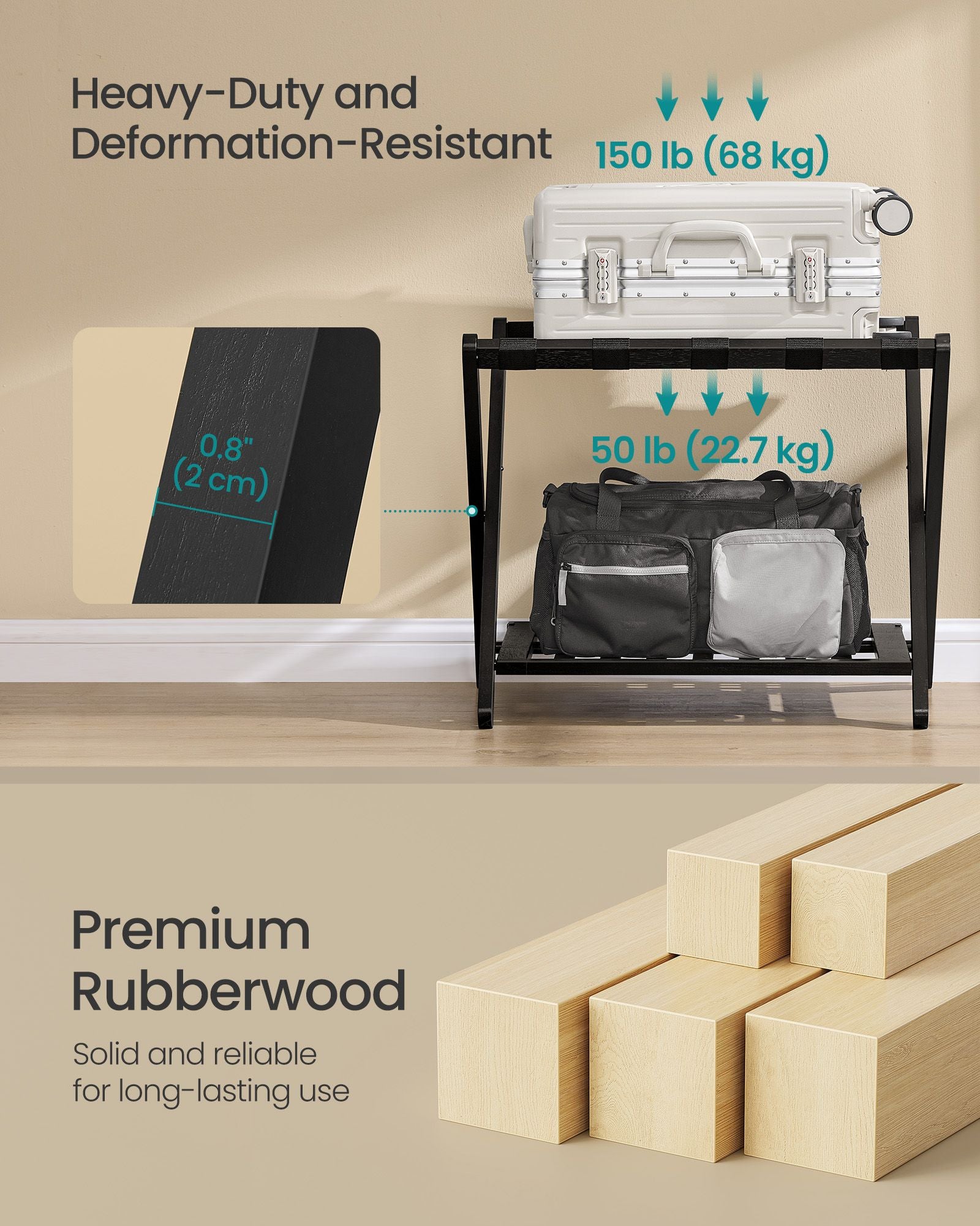 Solid Wood Luggage Rack, No Assembly Required, Foldable Suitcase Stand, Luggage Holder - image 3