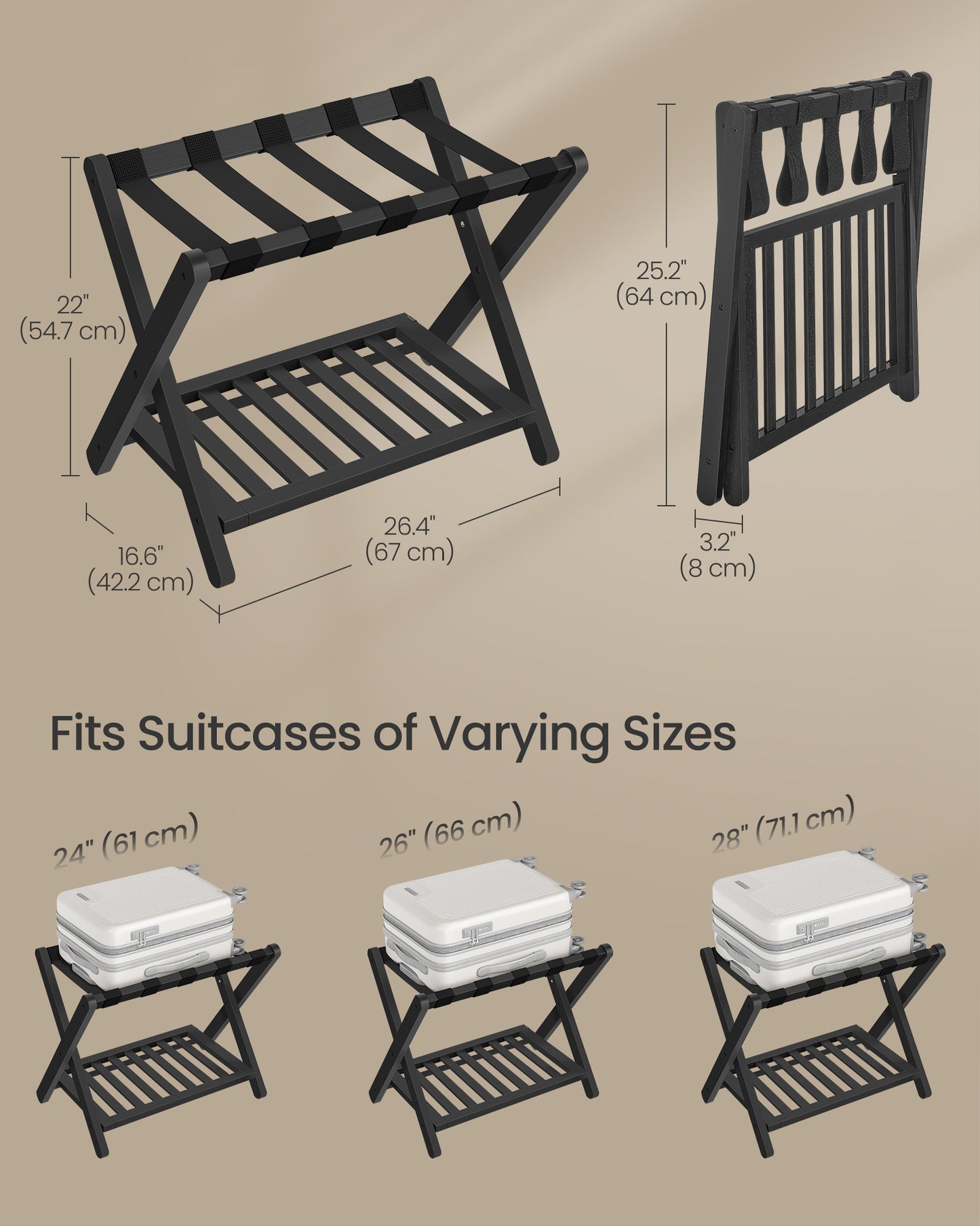 Solid Wood Luggage Rack, No Assembly Required, Foldable Suitcase Stand, Luggage Holder - image 4