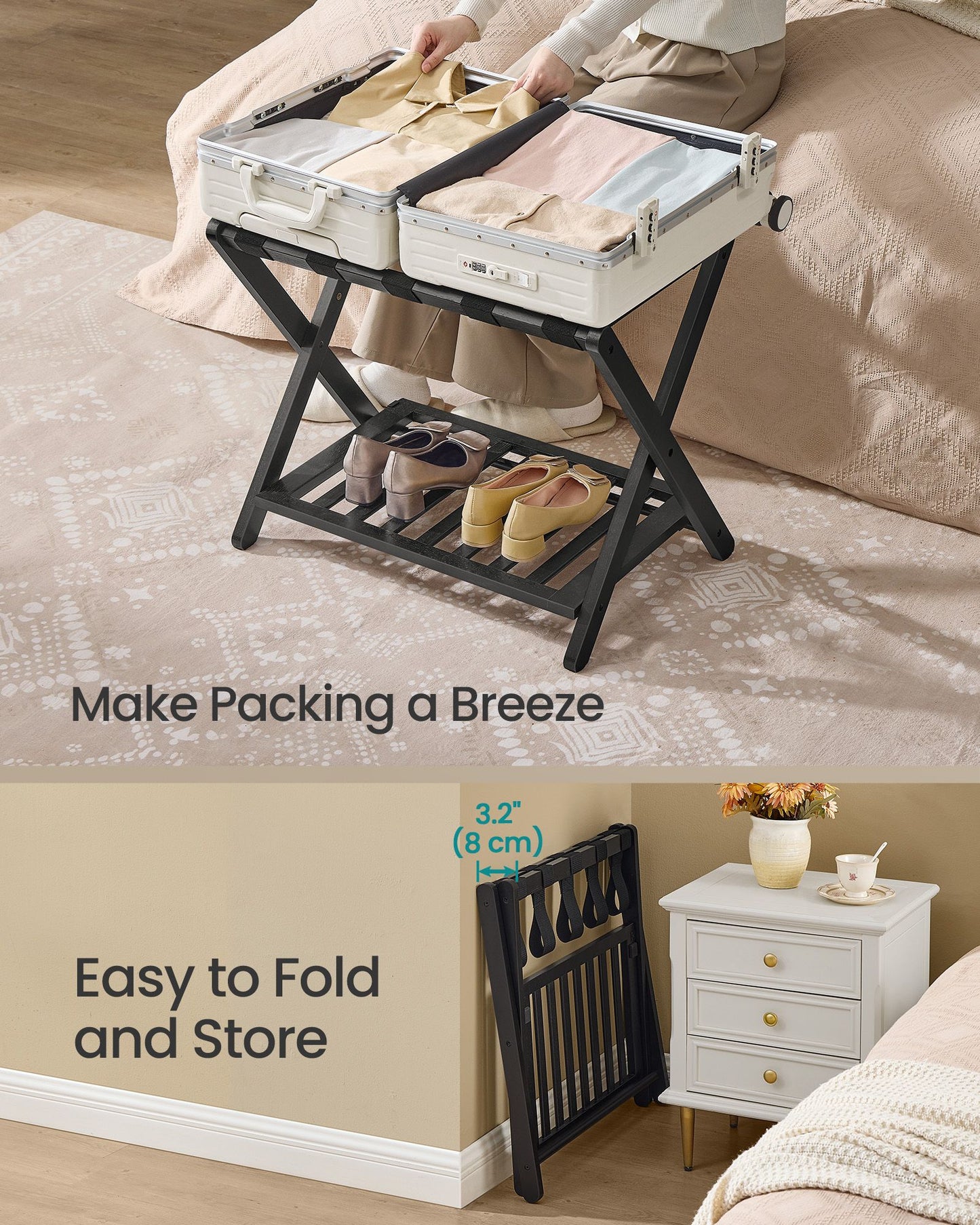 Solid Wood Luggage Rack, No Assembly Required, Foldable Suitcase Stand, Luggage Holder - image 5