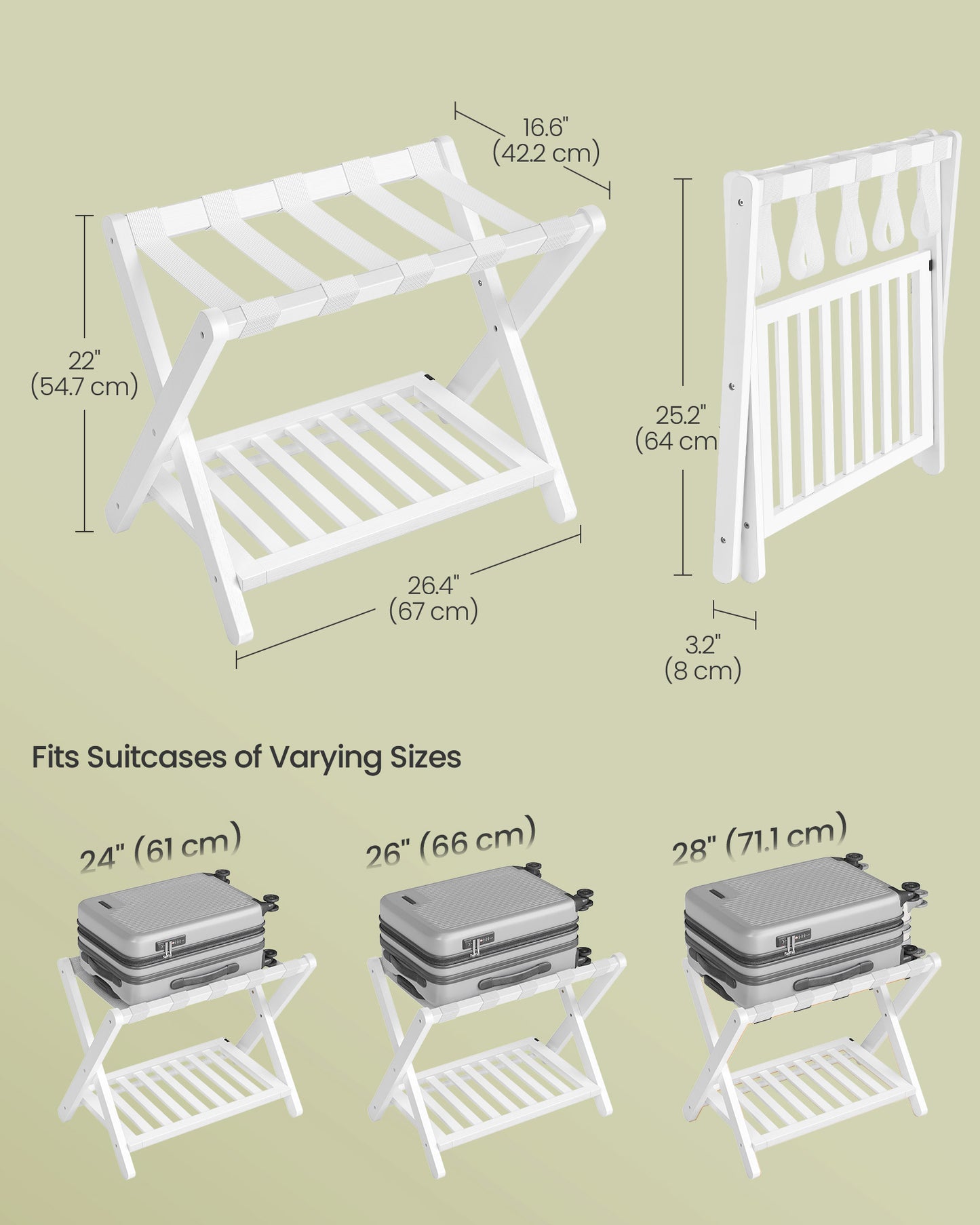 Solid Wood Luggage Racks, Set of 2, No Assembly Required, Foldable Suitcase Stand, Luggage Holder