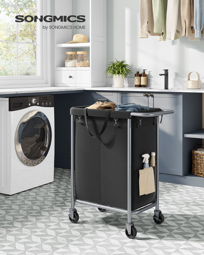 2-Section Laundry Basket with Wheels, 37 Gallons (140L) - HWLEXTRA 