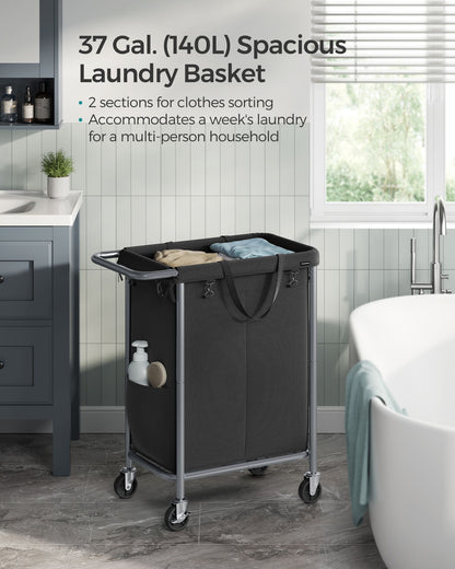 2-Section Laundry Basket with Wheels, 37 Gallons (140L) - HWLEXTRA 