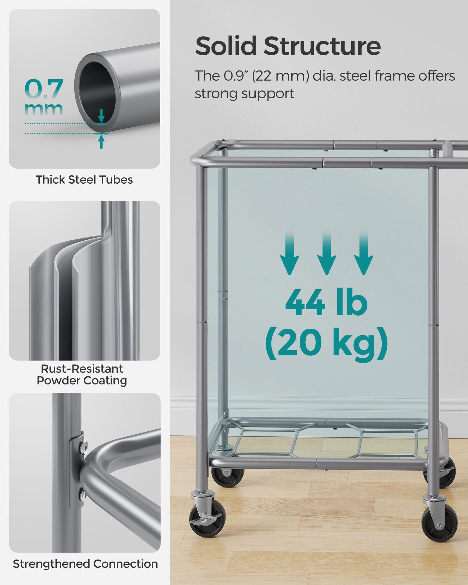 2-Section Laundry Basket with Wheels, 37 Gallons (140L) - HWLEXTRA 