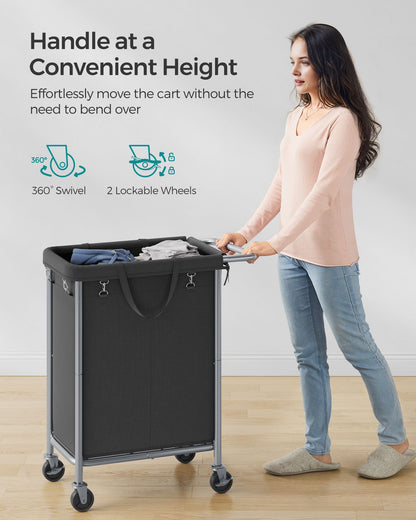 2-Section Laundry Basket with Wheels, 37 Gallons (140L) - HWLEXTRA 