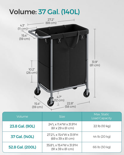 2-Section Laundry Basket with Wheels, 37 Gallons (140L) - HWLEXTRA 