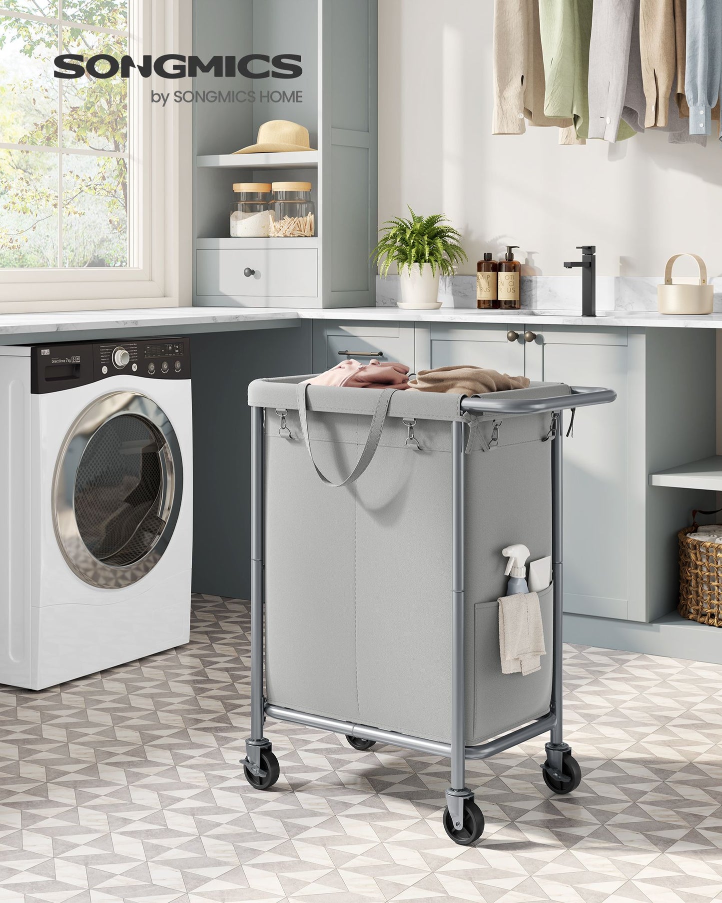 2-Section Laundry Basket with Wheels, 37 Gallons (140L) - HWLEXTRA 