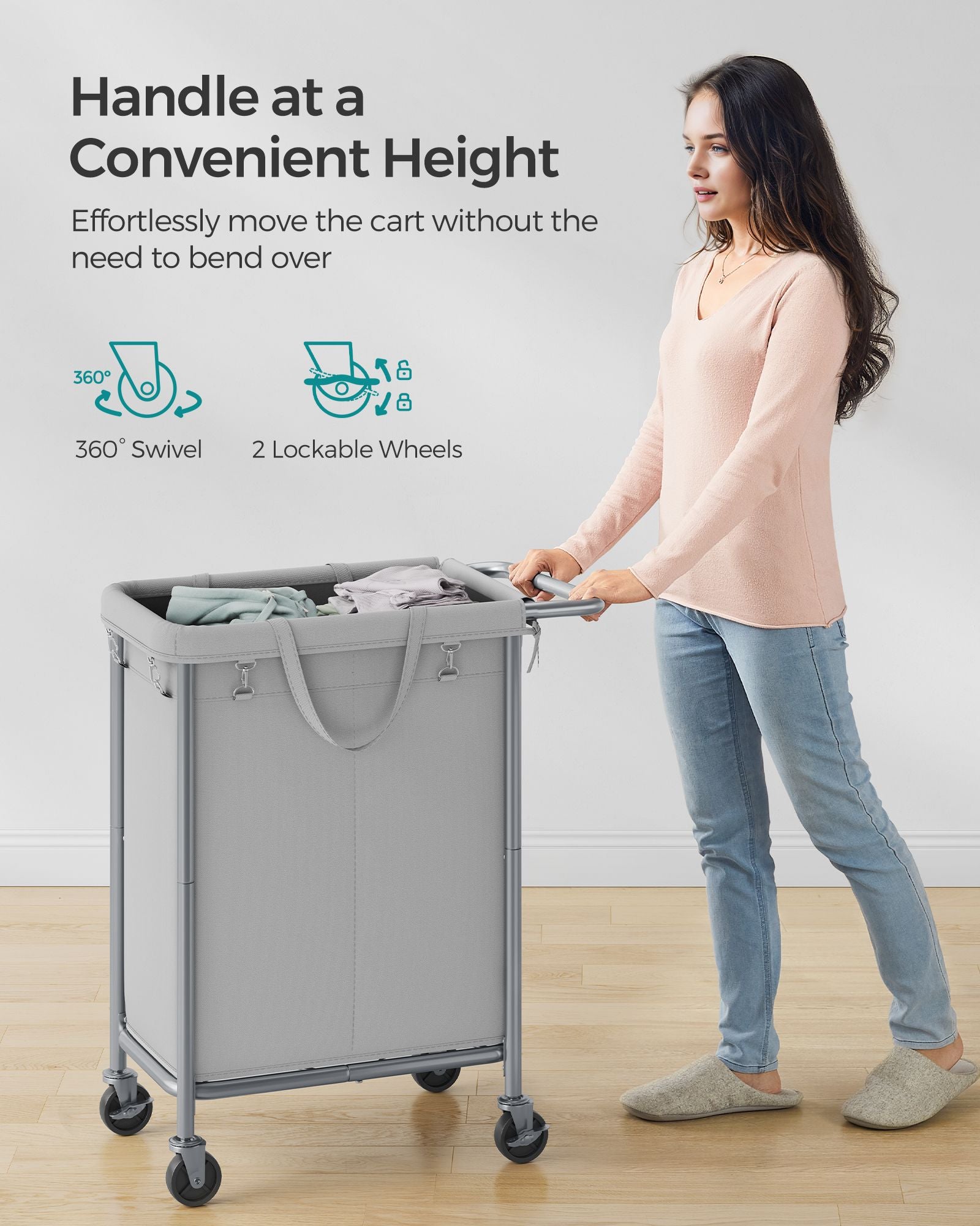2-Section Laundry Basket with Wheels, 37 Gallons (140L) - HWLEXTRA 
