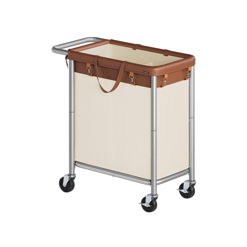 37 Gallons 2-Section Laundry Basket with Wheels with Removable Liner and Handle Cream White - image 22
