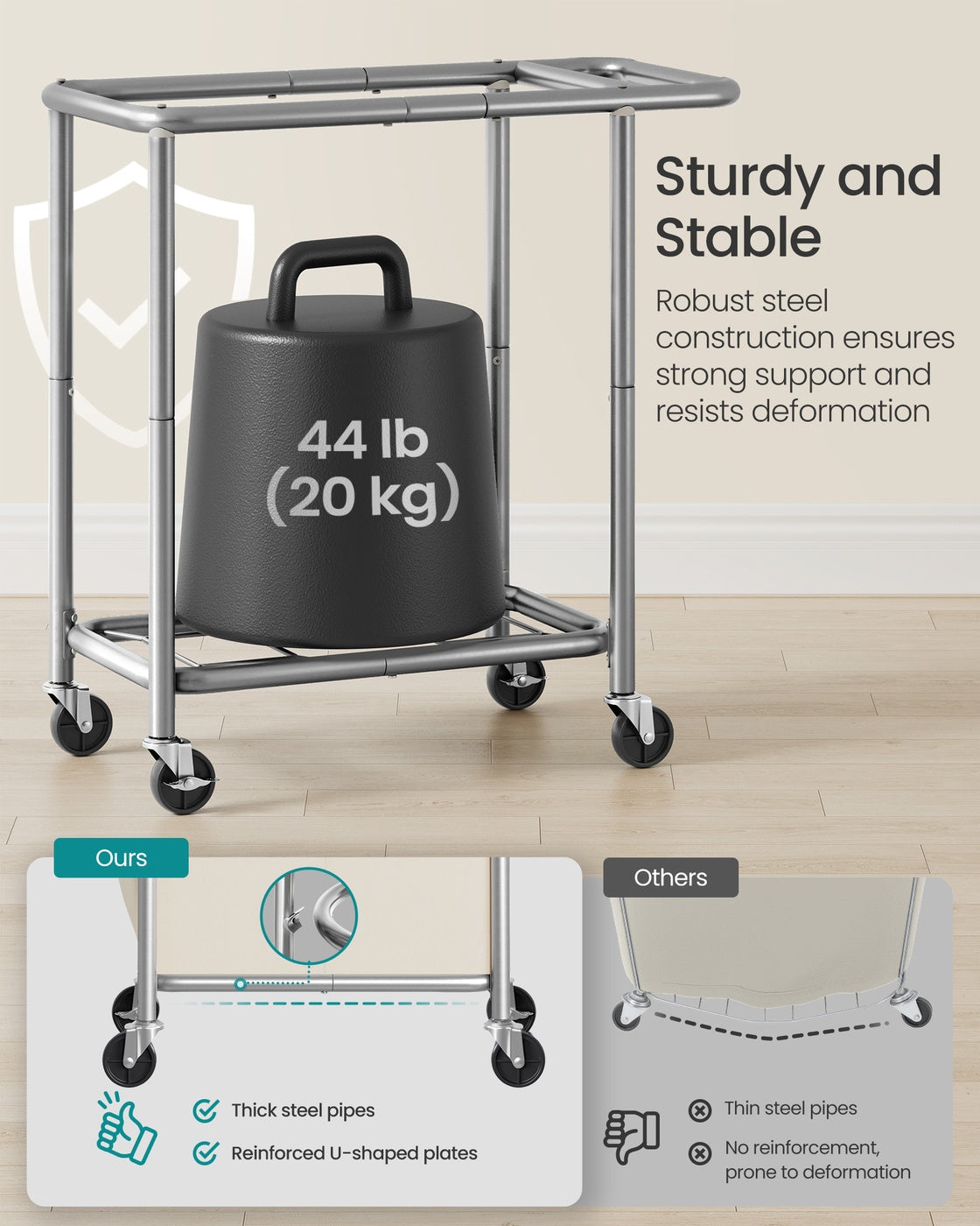 37 Gallons 2-Section Laundry Basket with Wheels with Removable Liner and Handle Cream White - image 25