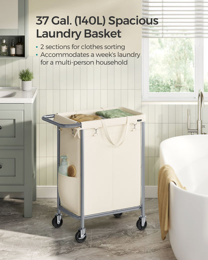 2-Section Laundry Basket with Wheels, 37 Gallons (140L) - HWLEXTRA 