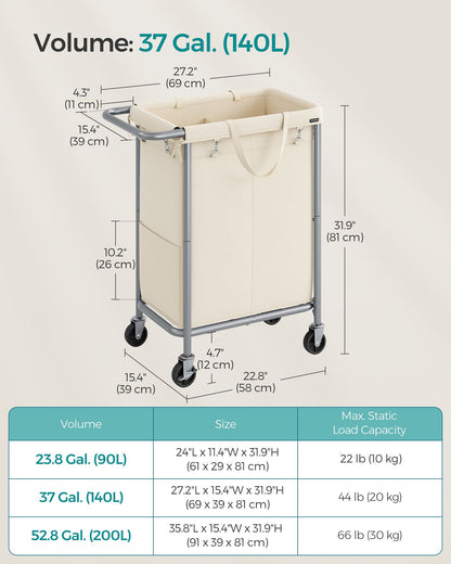 2-Section Laundry Basket with Wheels, 37 Gallons (140L) - HWLEXTRA 
