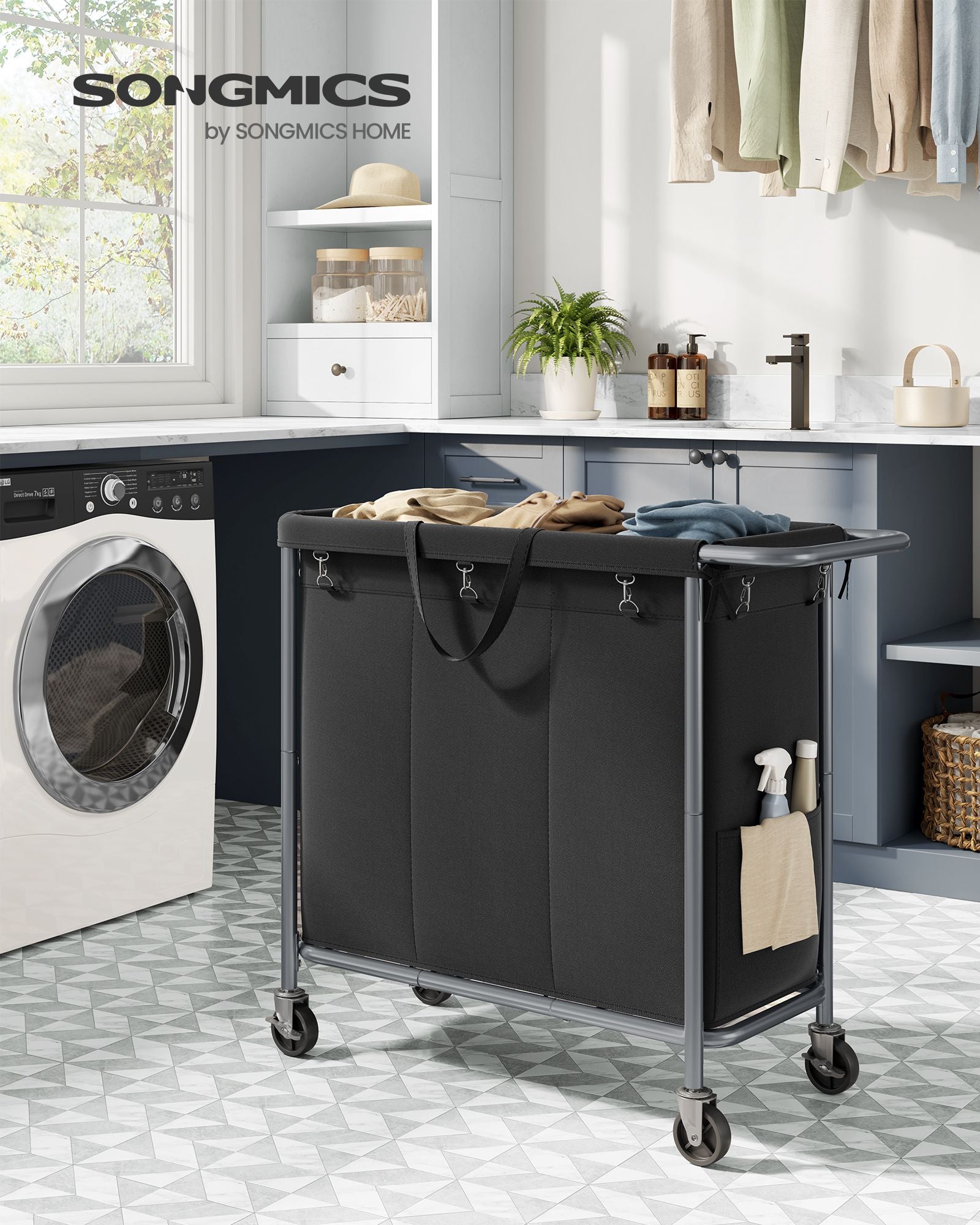 3-Section Laundry Basket with Wheels, 52.8 Gallons (200L) - HWLEXTRA 