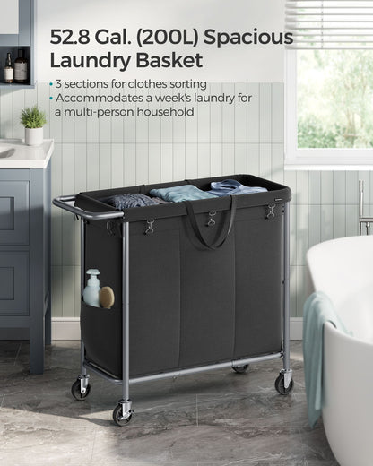 3-Section Laundry Basket with Wheels, 52.8 Gallons (200L) - HWLEXTRA 