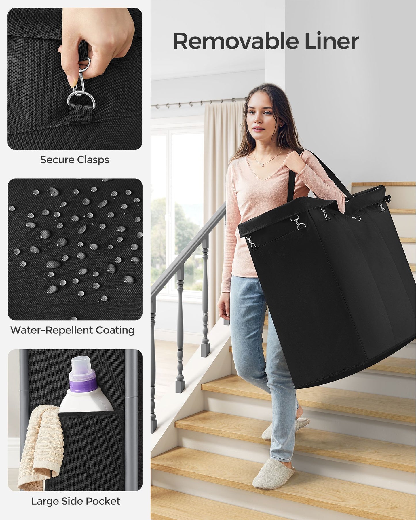 3-Section Laundry Basket with Wheels, 52.8 Gallons (200L) - HWLEXTRA 