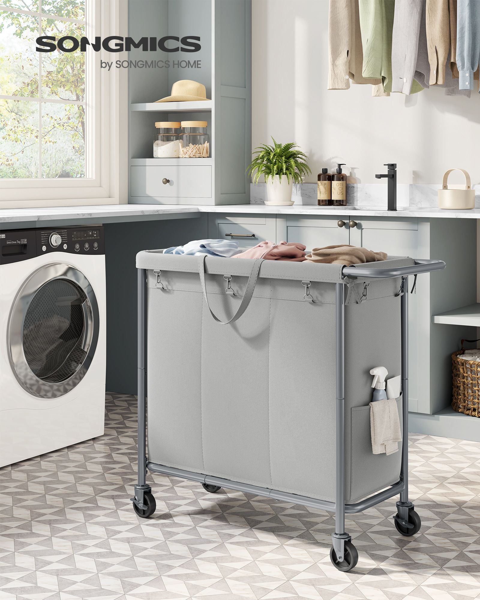 3-Section Laundry Basket with Wheels, 52.8 Gallons (200L) - HWLEXTRA 