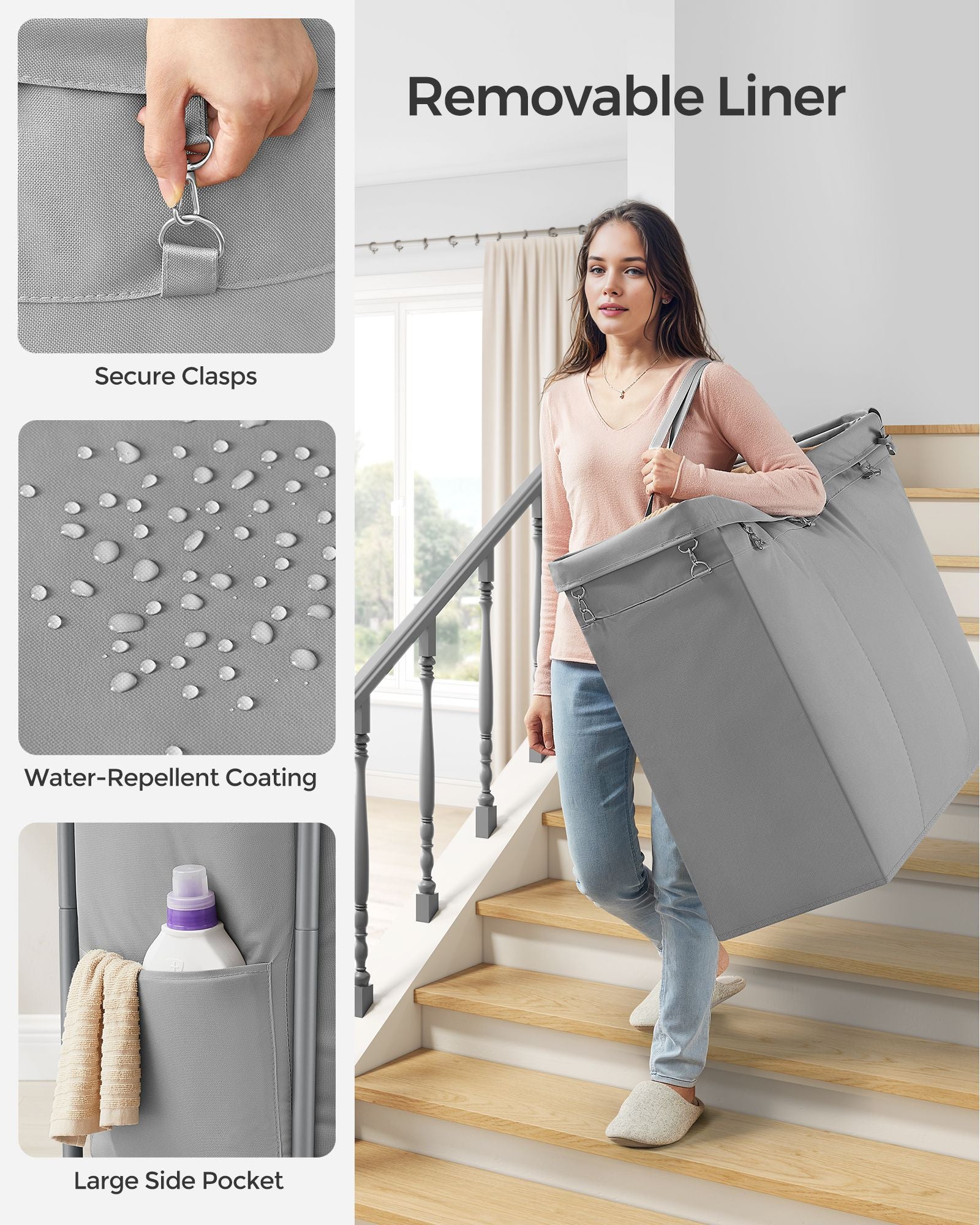 3-Section Laundry Basket with Wheels, 52.8 Gallons (200L) - HWLEXTRA 