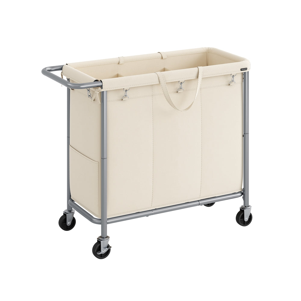 37 Gallons 2-Section Laundry Basket with Wheels with Removable Liner and Handle Cream White - image 8