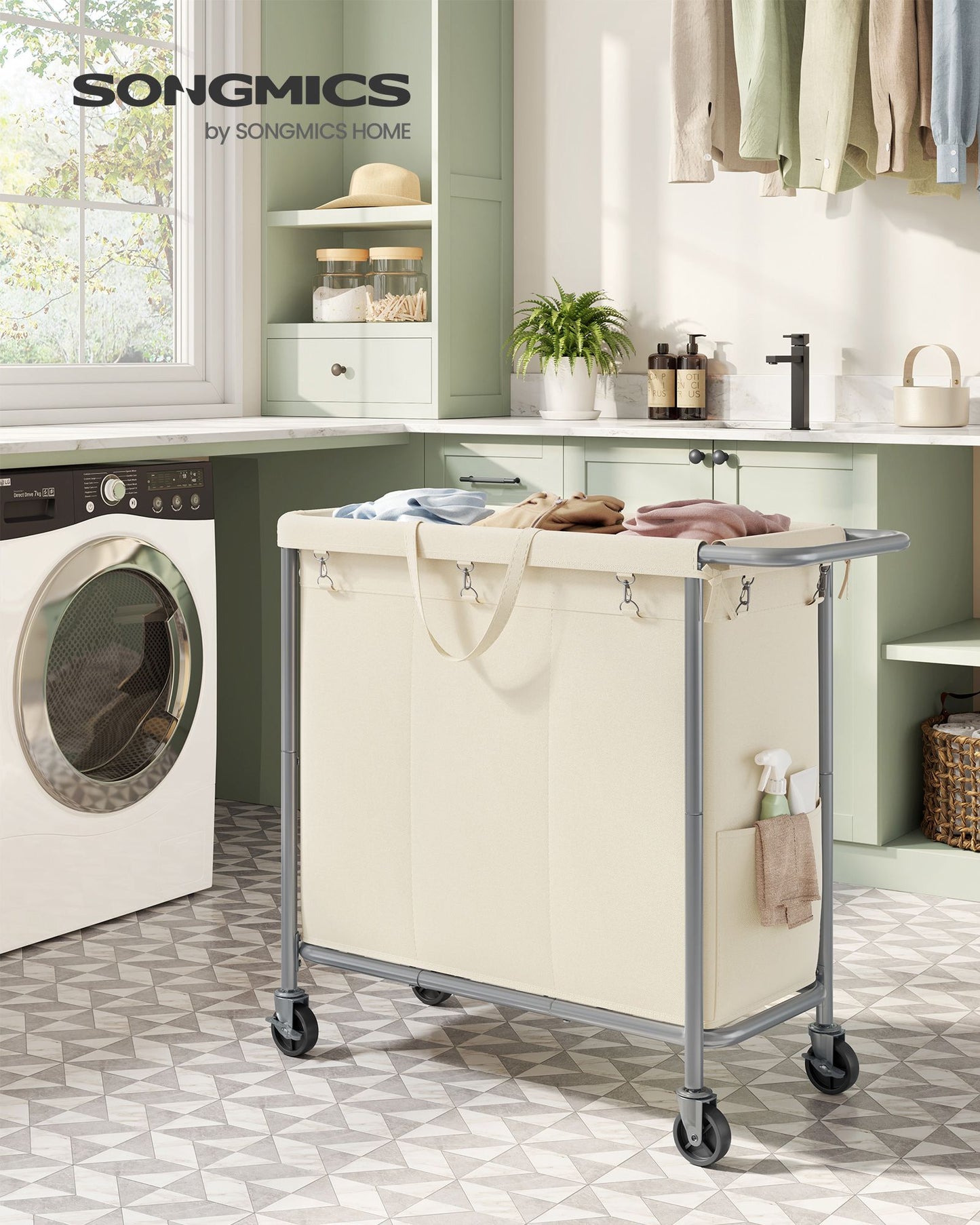 3-Section Laundry Basket with Wheels, 52.8 Gallons (200L) - HWLEXTRA 