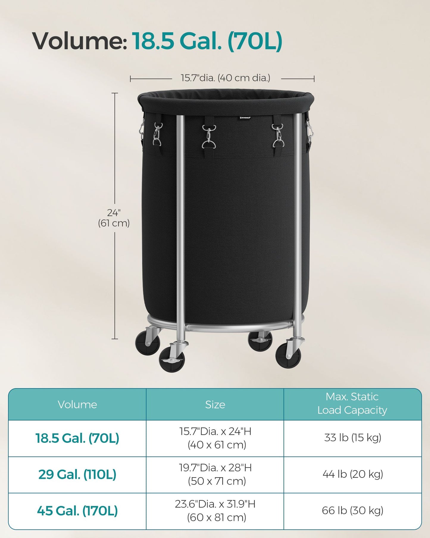 18.5 Gal. Laundry Basket with Wheels