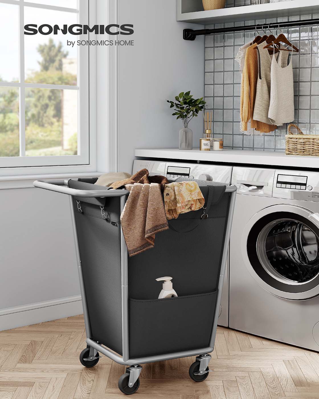Laundry Basket with Wheels, 34.3 Gallons (130 L), Ink Black