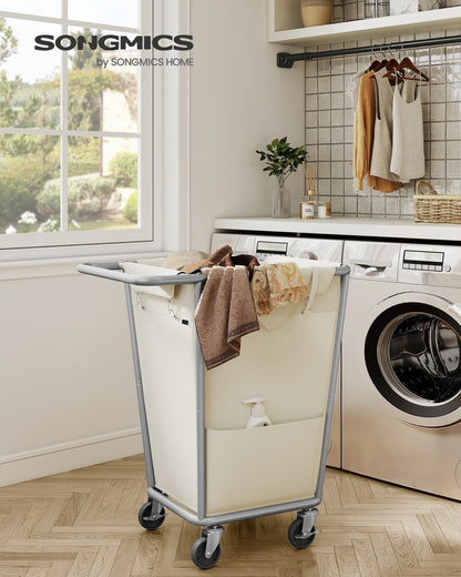 34.3 Gallons Rolling Laundry Hamper with Removable Bag Cream White - image 2