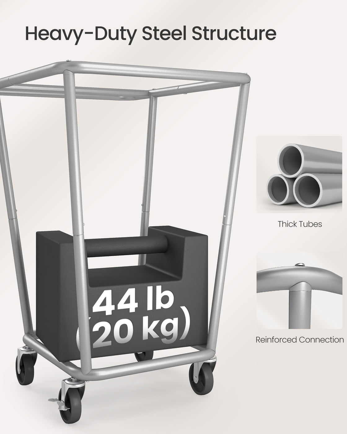 34.3 Gallons Rolling Laundry Hamper with Removable Bag Cream White - image 4
