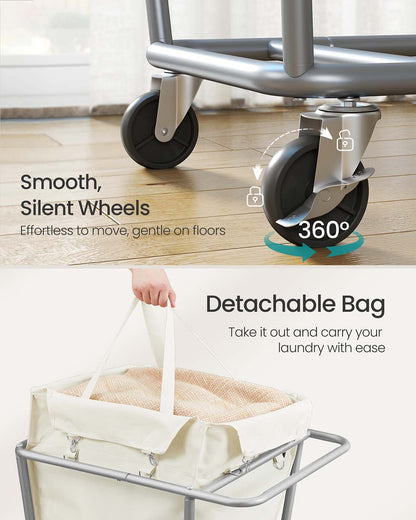 Laundry Basket with Wheels, 34.3 Gallons (130 L), Cream White