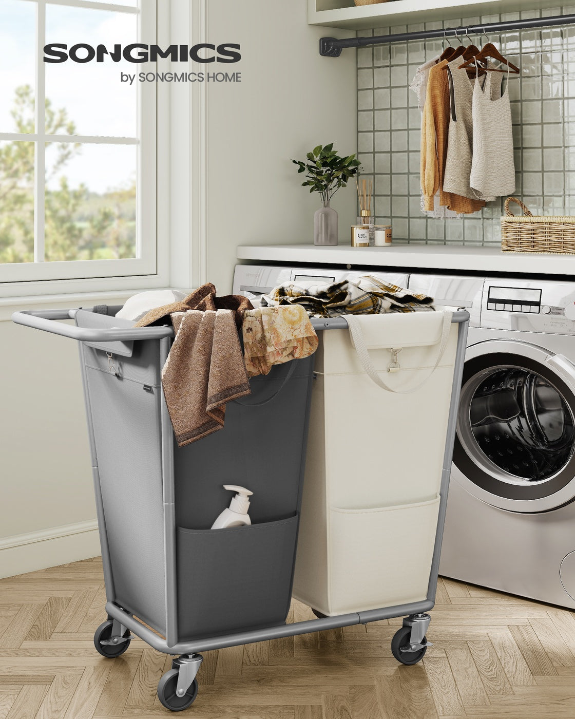 34.3 Gallons Rolling Laundry Hamper with Removable Bag Cream White - image 20