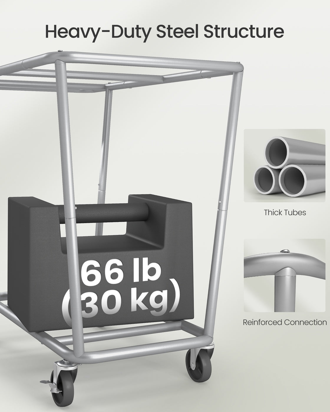 34.3 Gallons Rolling Laundry Hamper with Removable Bag Cream White - image 22