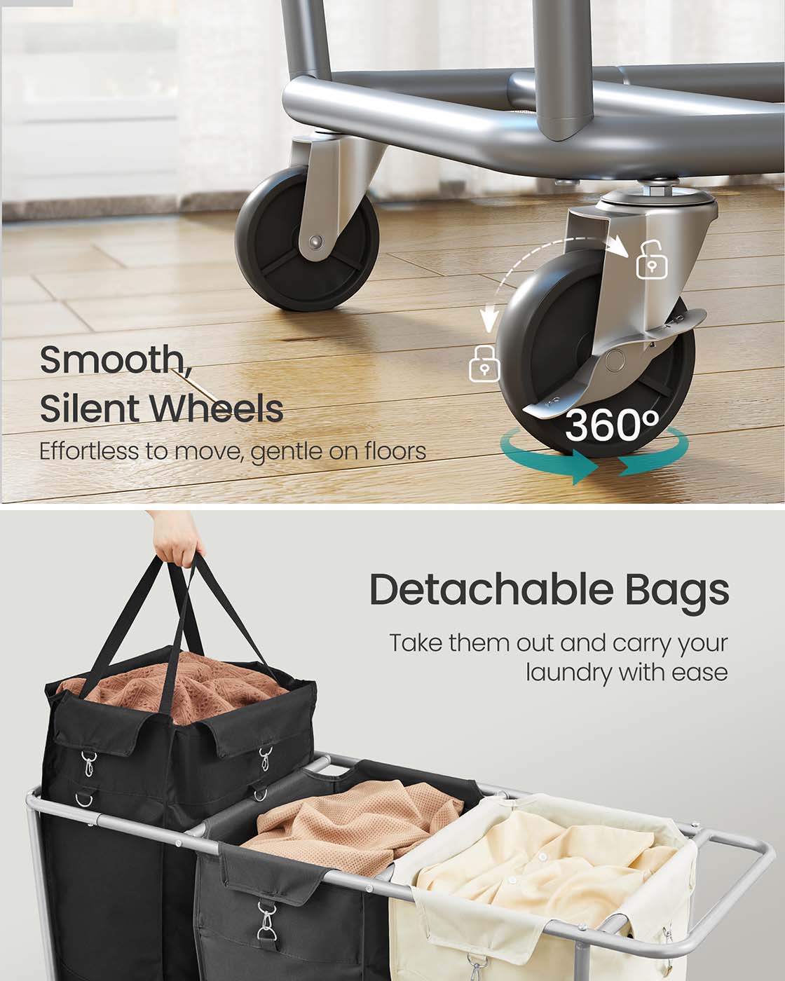 Laundry Basket with Wheels 76.6 Gallons (290 L) - HWLEXTRA 