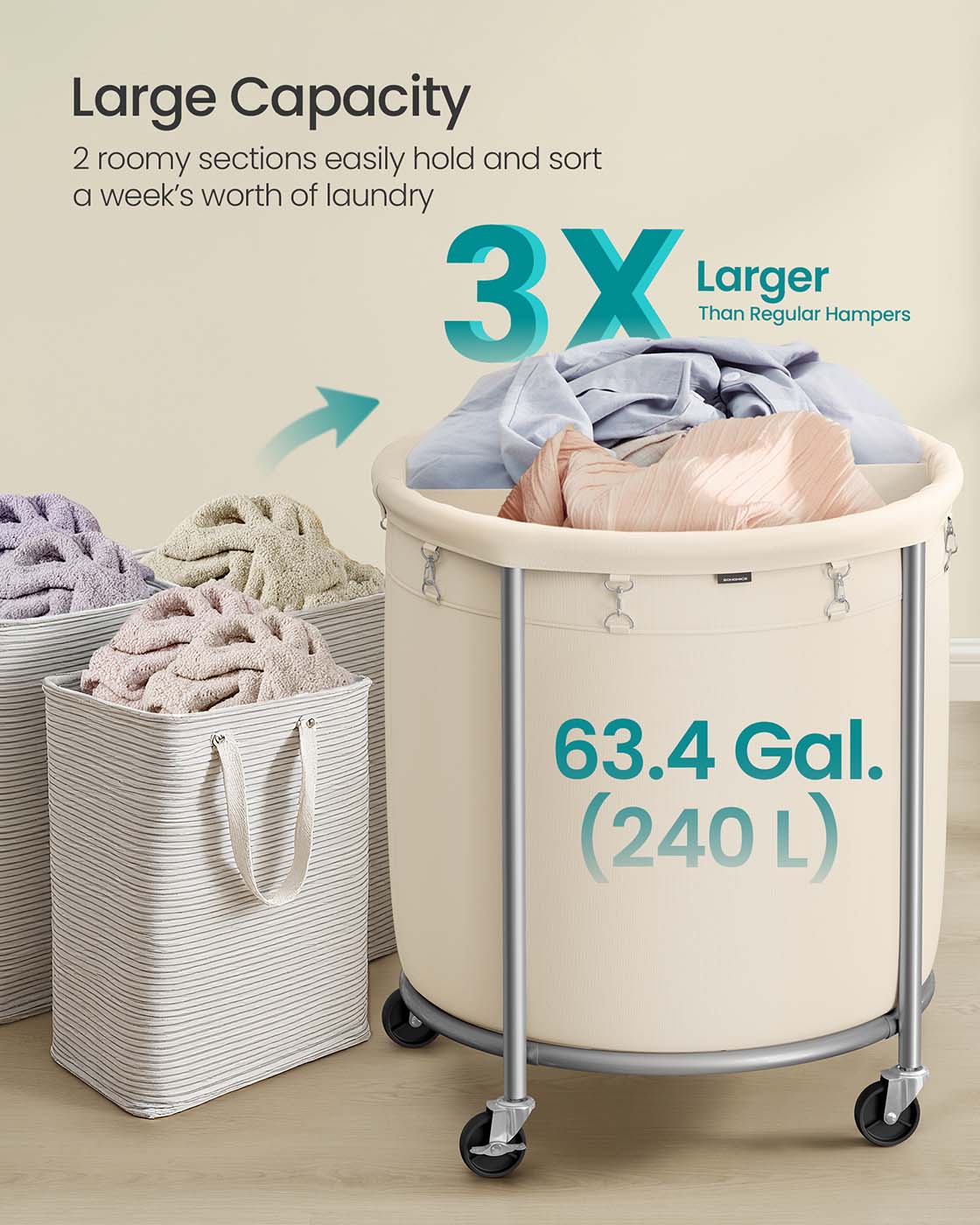 63.5 Gal. Laundry Basket with Wheels