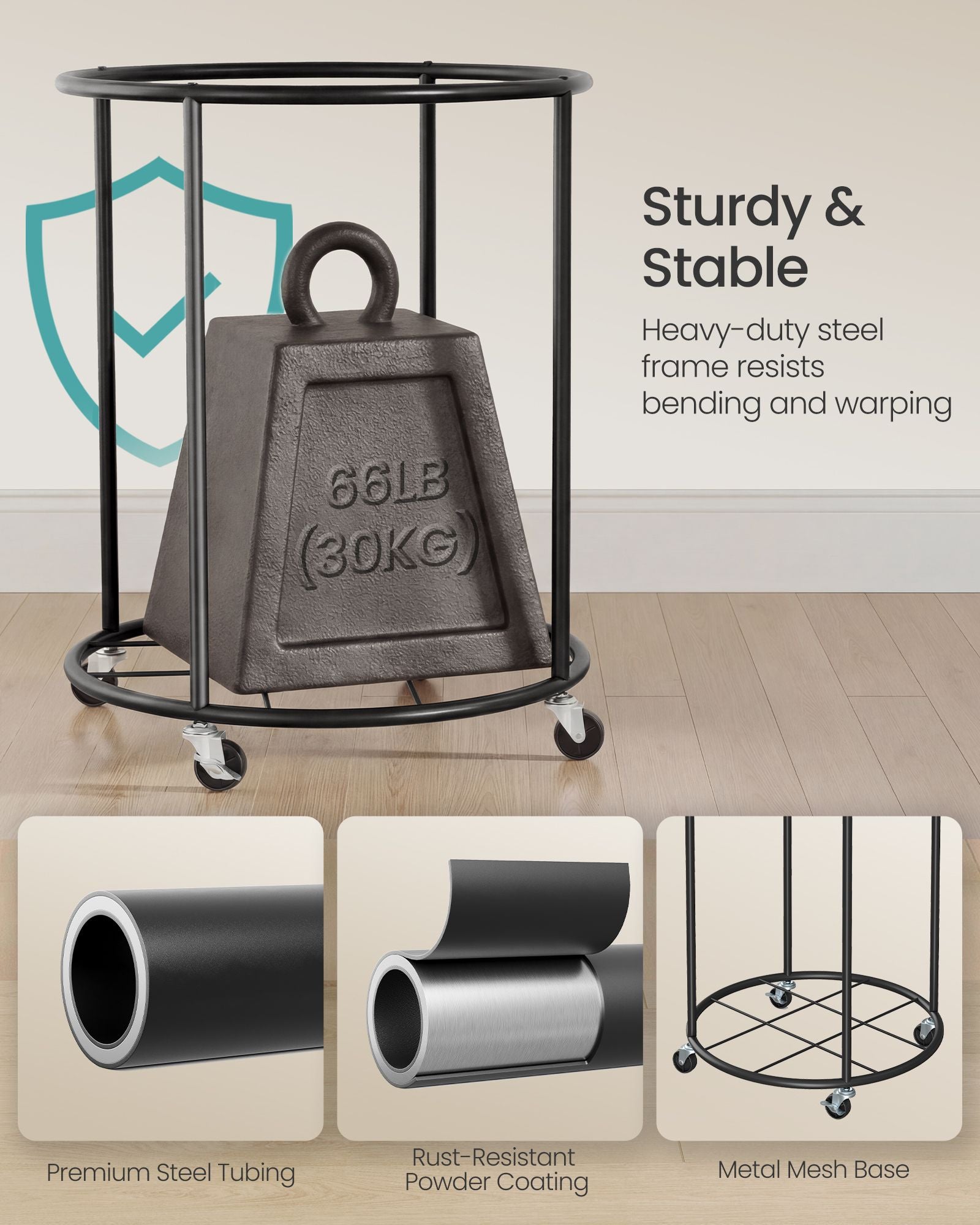 Laundry Basket with Wheels, Rolling Laundry Hamper with Steel Frame - image 3