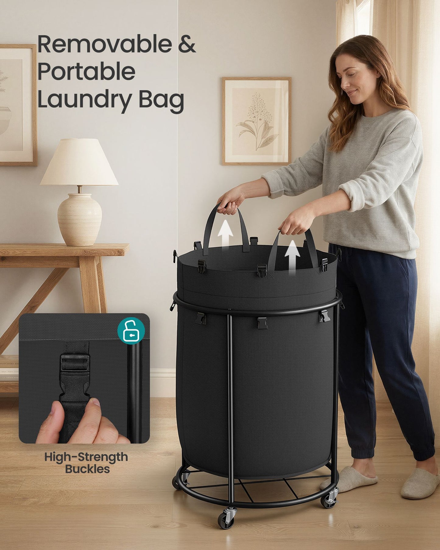 Laundry Basket with Wheels, Rolling Laundry Hamper with Steel Frame - image 4