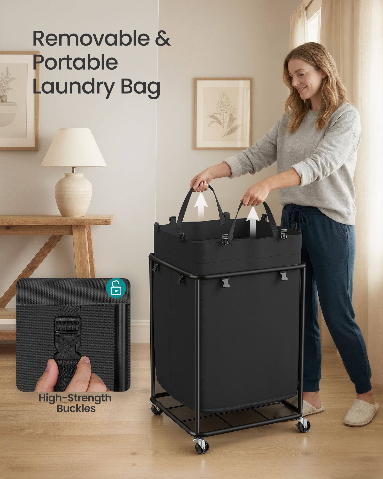 Laundry Basket with Wheels, Rolling Laundry Hamper with Steel Frame - image 11