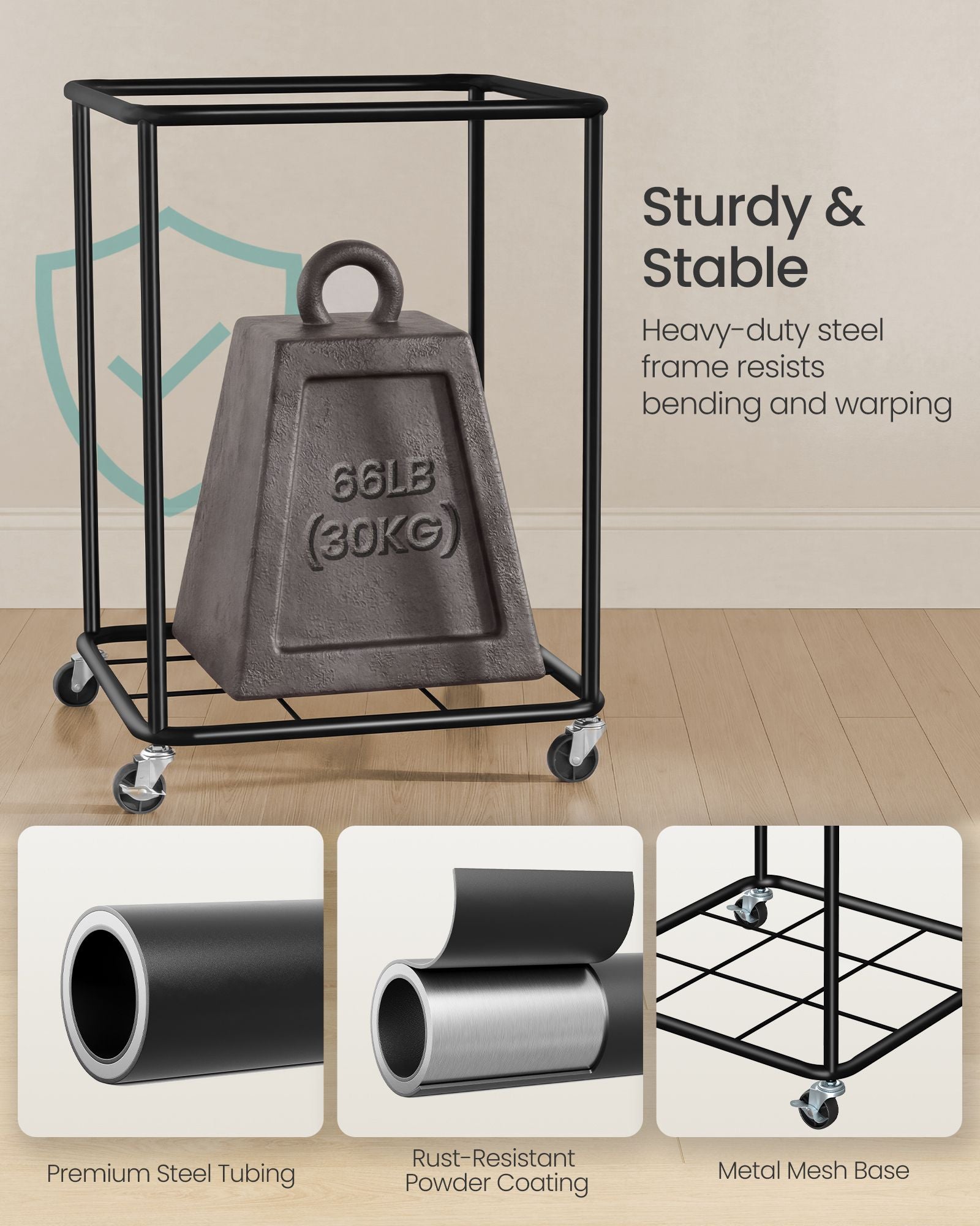 Laundry Basket with Wheels, Rolling Laundry Hamper with Steel Frame - image 14