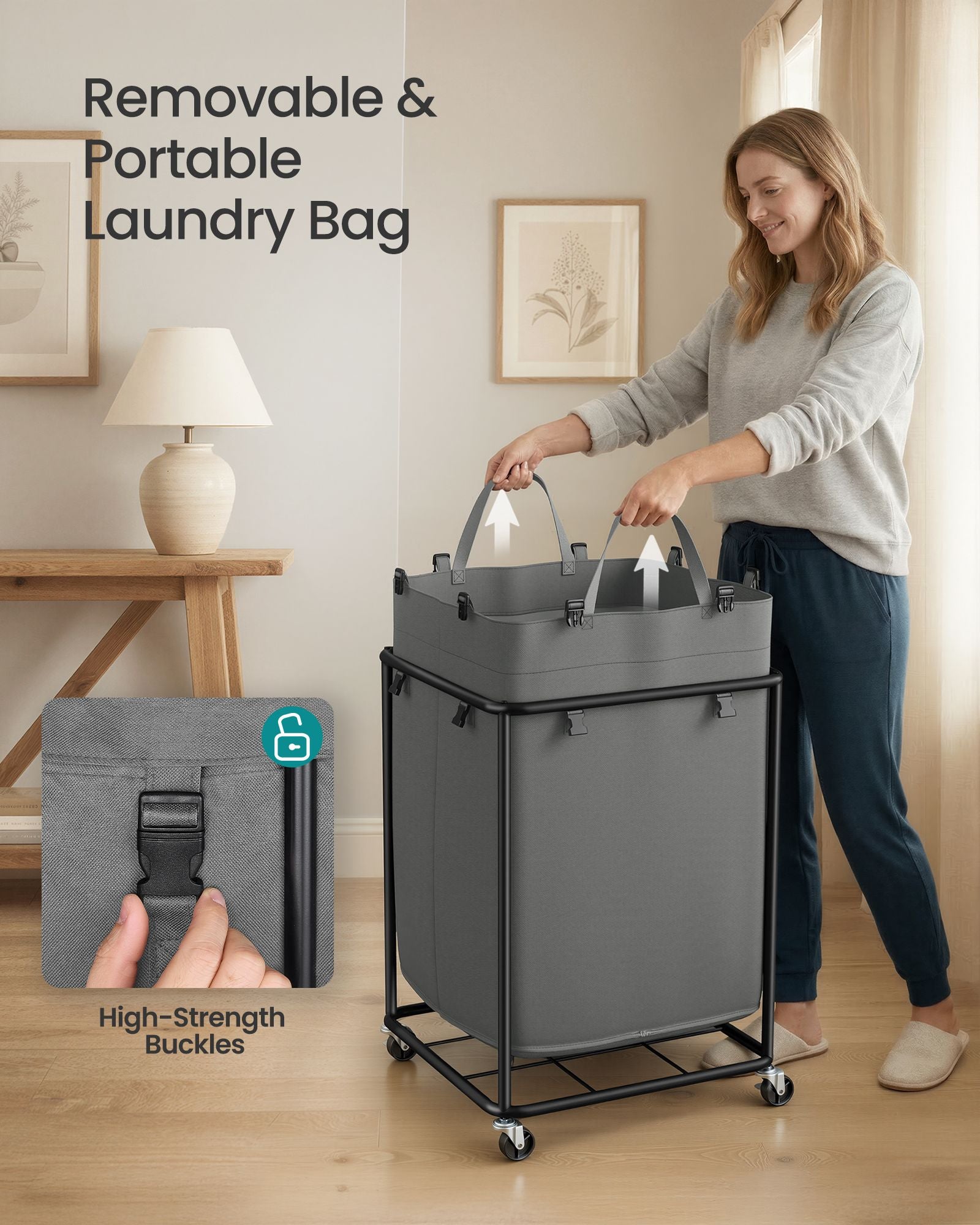 Laundry Basket with Wheels, Rolling Laundry Hamper with Steel Frame - image 15