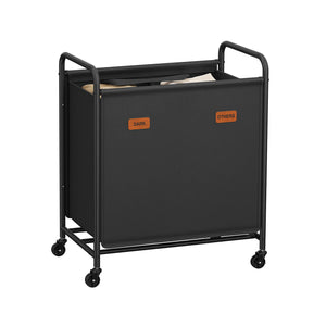 Laundry Hamper with Wheels 2-Section 37 Gal. Ink Black