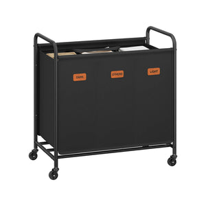 Laundry Hamper with Wheels 3-Section 44.9 Gal. Ink Black