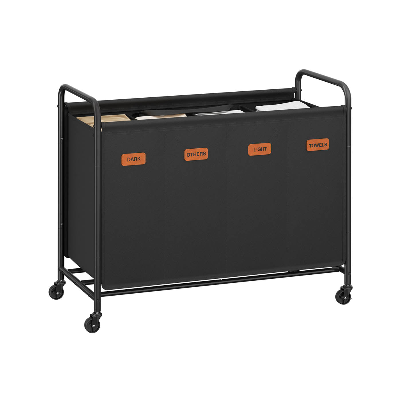 Laundry Hamper with Wheels 4-Section 52.8 Gal. Ink Black