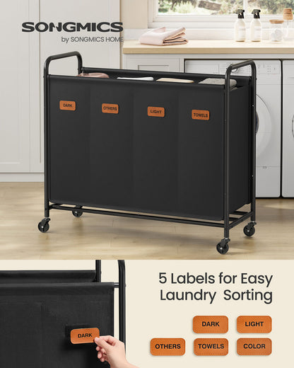 Laundry Hamper with Wheels 4-Section 52.8 Gal. Ink Black - HWLEXTRA 