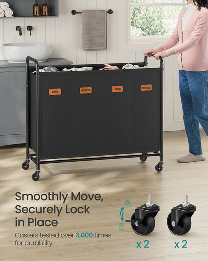 Laundry Hamper with Wheels 4-Section 52.8 Gal. Ink Black - HWLEXTRA 