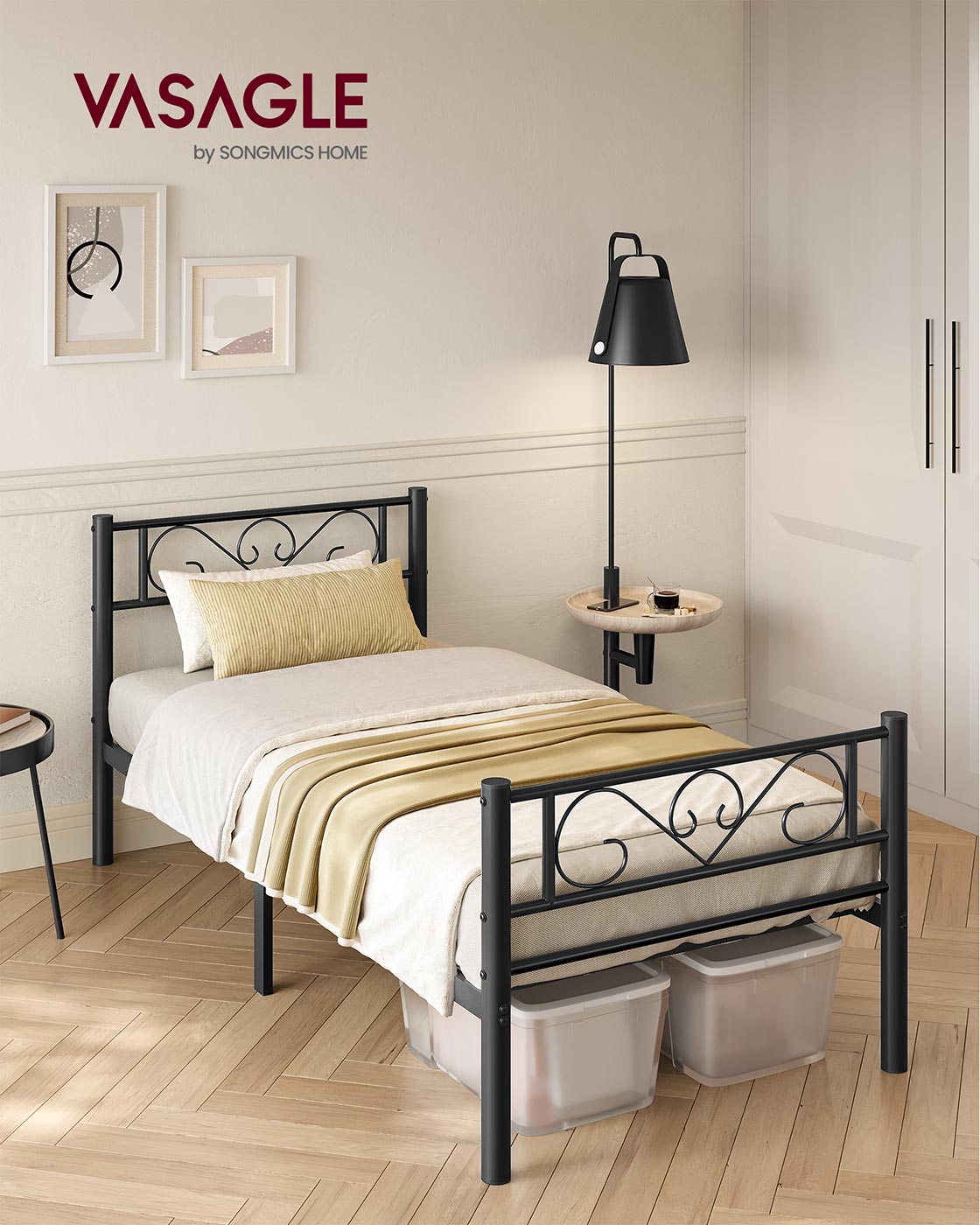 Black Single Metal Bed Frame with Headboard - image 3