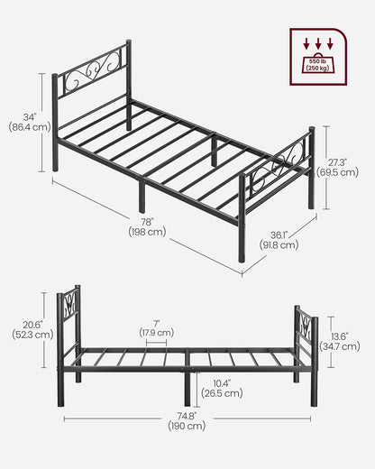 Black Single Metal Bed Frame with Headboard - image 10