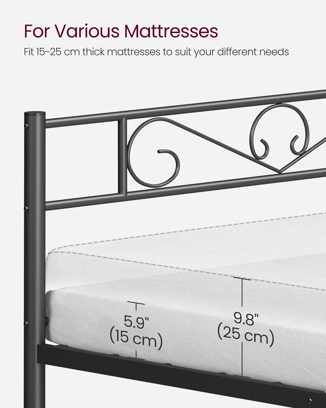 Black Single Metal Bed Frame with Headboard - image 8
