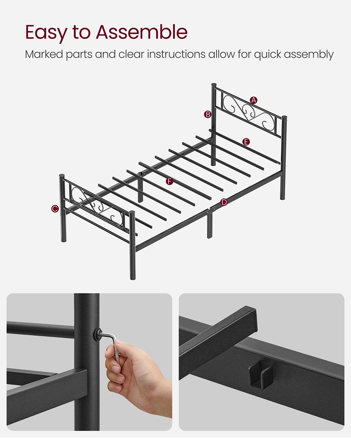 Black Single Metal Bed Frame with Headboard - image 9