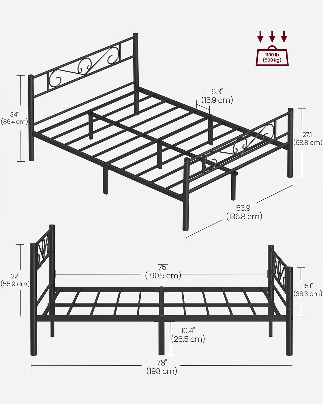 Metal double bed frame with sturdy support and easy assembly - image 9